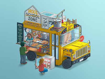 Fantasy Food Truck No. 3: Drool Zone art cafeteria design digitalart food food truck food trucks illustration photoshop school school bus