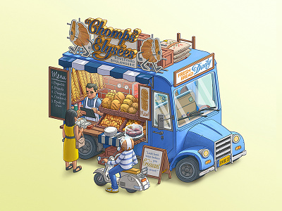 Fantasy Food Truck No. 4: "Chomps" Elysees art bread cafe design digital art food food truck french illustration photoshop