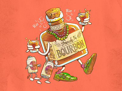 Monsieur Hiccups alcohol art beer bourbon character design design drinking drunk illustration louisiana mardi gras new orleans photoshop whisky