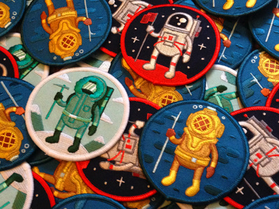 Adventure Club Patches astronaut design diver embroider embroidered patch illustration mountaineer patch vector