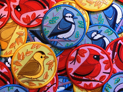 Birdwatching Patches bird birdwatching blue jay cardinal design illustration patch patches vector warbler
