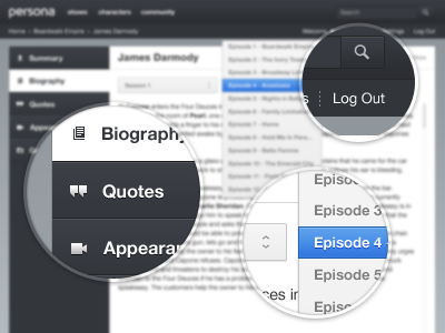 Persona - Biography details dropdown icons search ui