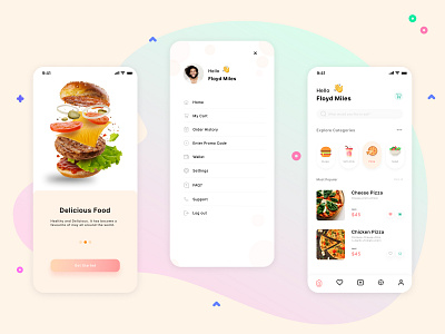 Food Delivery App android app burger delivery design designer ecommerce flat food iphone iphone12 minimal new popular sidemenu trend ui ux