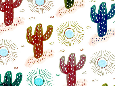 Cactus Fam art cactus desert illustration ink pattern pattern design pen photoshop sun suns texture