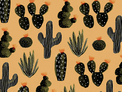 A few more cacti cacti cactus desert illustration ink orange pattern plants surface pattern texture