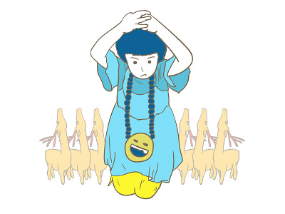 Pretending to be unhappy guide cartoon character daughter designer illustration