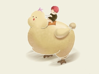 One person walks cartoon character daughter hen illustration