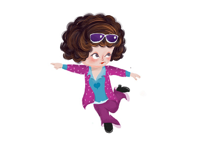60's disco style cartoon character daughter girl illustration logo minii