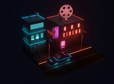Cinema, Cyberpunk city. 3d 3d artist blender blender 3d cyberpunk retro futurism