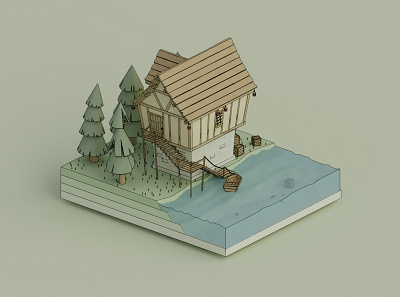 Fisherman's island 3d 3d artist 3denviroment blender blender 3d lowpoly lowpoly3d lowpolyart minimalist