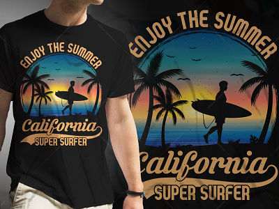 California Surfing Typography T-Shirt Design t shirt design amazon tshirt design template