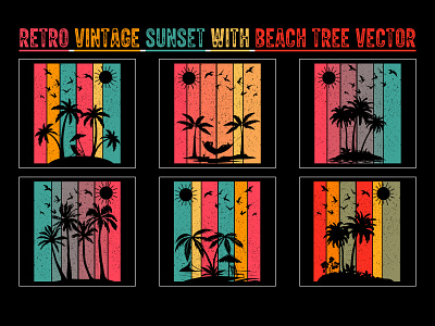 Retro Vintage Sunset Background Beach Tree