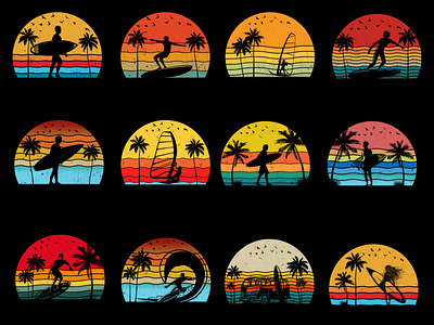 Retro Vintage Sunset for Surfing T-Shirt