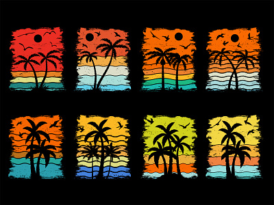 Beach Palm Tree Sunset for T-Shirt Design vintage