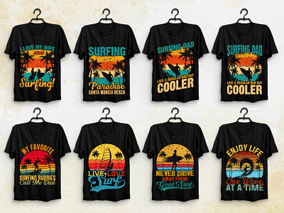 Summer Surfing T-Shirt Design Bundle summer surfing t shirt design