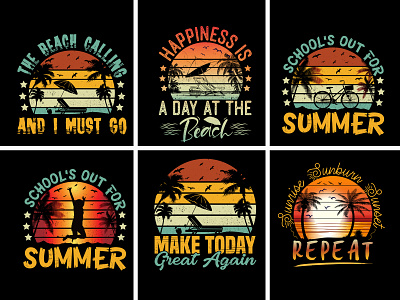 Summer Sunset Colorful T-Shirt Design Bundle t shirt designs bundle