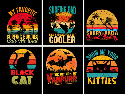 Retro Vintage Sunset T-Shirt Design Bundle t shirt bundle