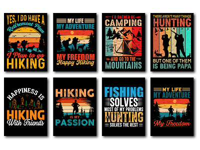 Hiking Hunting T-Shirt Design Bundle typography t shirt