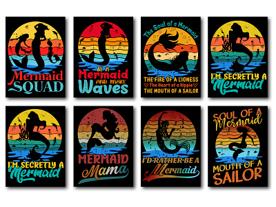 Mermaid T-Shirt Design Bundle typography t shirt