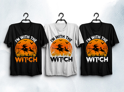 I'm With The Witch Halloween T-Shirt Design halloween party t shirt