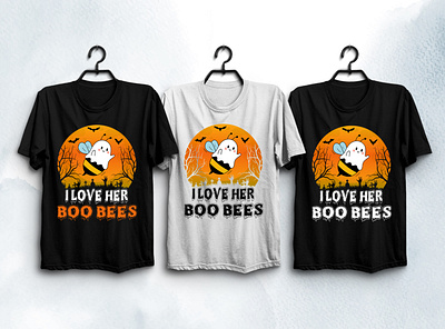 I Love Her Boo Bees Halloween T-Shirt typography t shirt