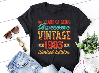 40 Years of Being Awesome Vintage 1983 T-Shirt Design t shirt design mba t shirt design vector png