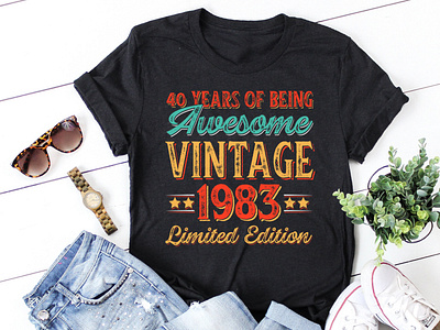 40 Years of Being Awesome Vintage 1983 T-Shirt Design