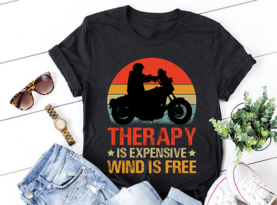 Therapy is expensive Wind is free Motorcycle T-Shirt Design sunset t shirt design