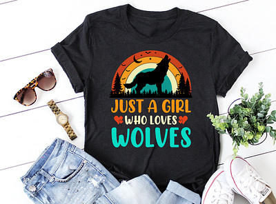 Just a Girl Who Loves Wolves T-Shirt Design quotes t shirt design