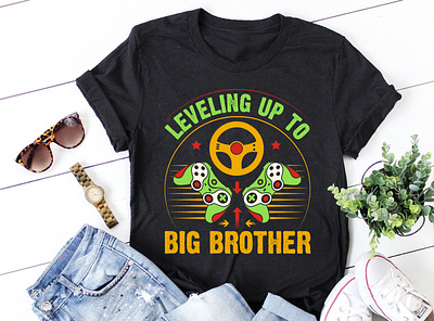 Leveling up to Big Brother Gamer Gamer Birthday T-Shirt Design vintage t shirt design bundle