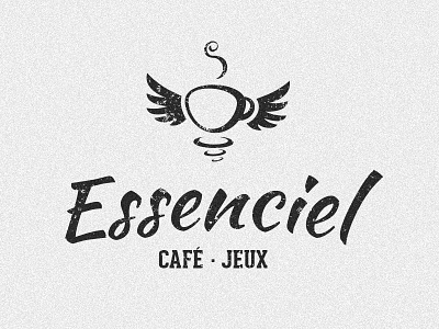 Essenciel Logo branding coffee cup game logo wings