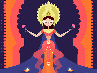 Flat Colorful Diwali Laxmi Goddess colorful dhanteras diwali flat flat design flat illustration goddess gods indiangods laxmi laxmigoddess orange