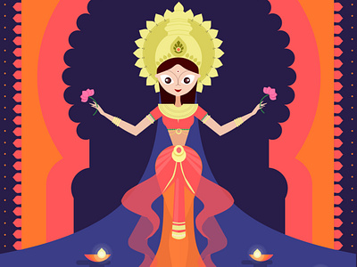 Flat Colorful Diwali Laxmi Goddess colorful dhanteras diwali flat flat design flat illustration goddess gods indiangods laxmi laxmigoddess orange