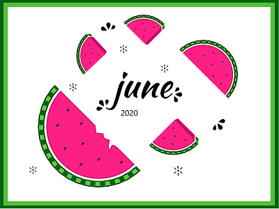 June 2020 Watermelon calendar calendar colorful festive flatdesign fruits green illustration june month pattern pink summer water watermelon year
