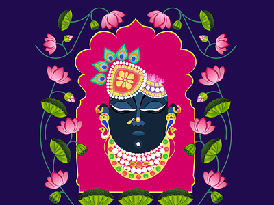 Pichwai Painting colorful festive flatdesign graphic design illustration india indiangods krishna lotus painting pattern pichwai pichwai painting shreenathji