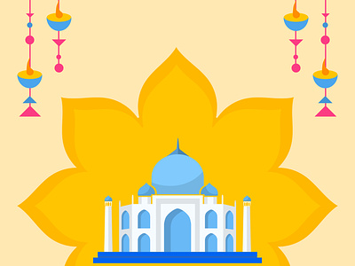 Lotus Taj Mahal Poster flatdesign poster tajmahal traditional yellow yellows