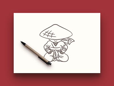 Samurai Sushi dude branding character food hand drawn illustrator minimal restaurant