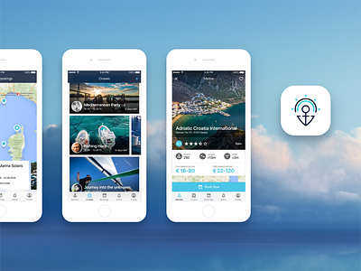 Lookmarina iOS booking feed flat design graphic design ios map menu mobile app navigation profile sign in sign up sketch tabs travel user interface ux design weather