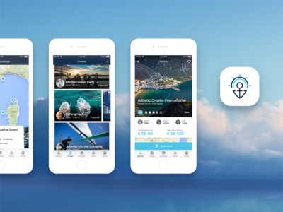 Lookmarina iOS booking feed flat design graphic design ios map menu mobile app navigation profile sign in sign up sketch tabs travel user interface ux design weather