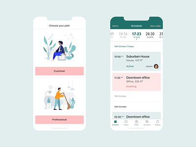 Cleaning Service iOS app - Customer booking business calendar events feed flat design illustration ios job mobile app profile sketch tabs tool user interface ux design