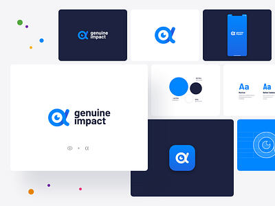 Genuine Impact, Fintech App - logo design alpha branding business chart data design eye finance fintech flat design graphic design investment logo design minimal mobile app sketch typography