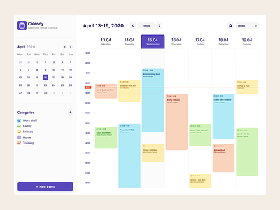 Calendy - Awesome online calendar - 1/100 calendar calendar app calendar ui dashboard dashboard design dashboard ui planning schedule scheduler simple design task manager ui user experience ux
