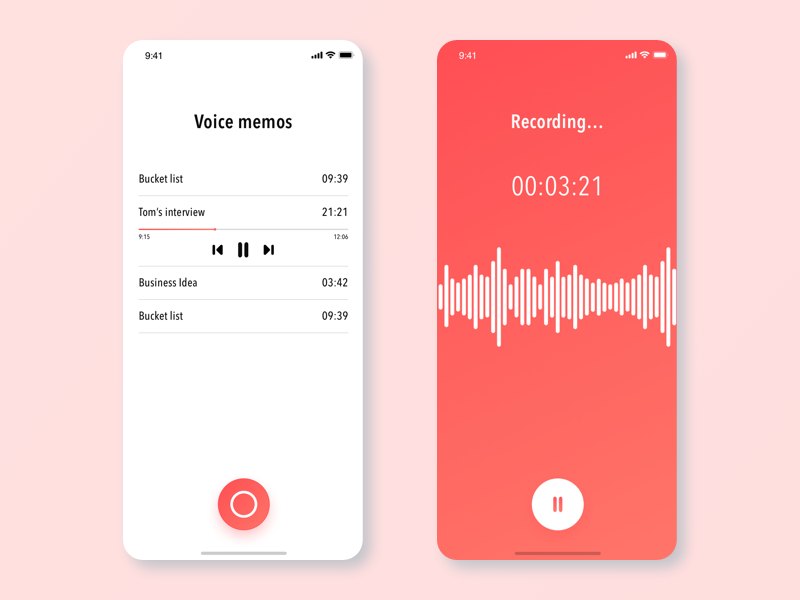 Voice memo app iphone app iphone x ios 12 xddailychallenge adobe xd ux ui ux challenge ux design gradiant user center design design user experience ios ux ui user inteface apps design voice app app concept
