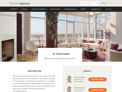 Modern Spaces Redesign flat orange real estate redesign responsive web design website
