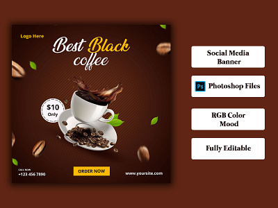 Coffee Social Media Banner ads ads banner banner coffee banner design graphic design instagram post instagram stories instagram template poster social media social media banner template