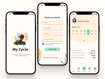 My Cycle: Period Tracker Mobile Application Design app casestudy dailyui design figma illustration portfolio ui uidesign uiux ux uxdesign