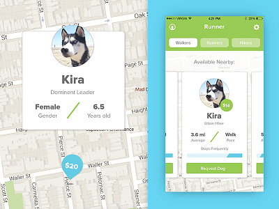 Runner: App Concept app browse cards dog interaction interface map runner ui ux walker