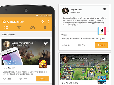 GameInsidr android cards games gaming icons interface mobile ui ux