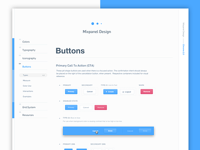 Mixpanel Styleguide – Buttons buttons components design system interface style guide ui ux