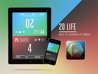 20 Life - MTG Life Counter App 3d app icon interface ios iphone mtg ui ux website